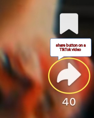 screenshot image of a TikTok video showing the "Share" button. The button is encircled for clear understanding 